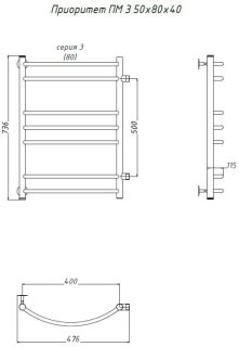 Водяной полотенцесушитель Тругор Приоритет ПМ 3 50x80x40см хром Приоритет3/ПМ508040